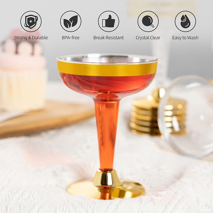 Lullaby 50PCS 5oz Stemmed Plastic Champagne Coupe Glasses with Gold Rim | Elegant Plastic Champagne Glasses, Unbreakable and Crystal Clear, Perfect for Weddings, Parties, Birthdays and Daily Use - Image 3