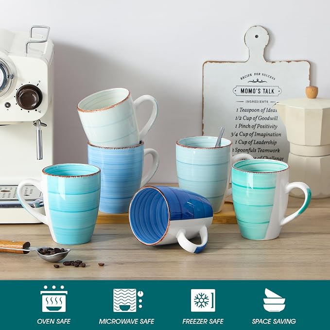 vancasso Bonita 16 Oz Large Coffee Mugs Set of 6, Ceramic Coffee Cups for Cappuccino, Latte, Tea, Cocoa, Blue - Image 4
