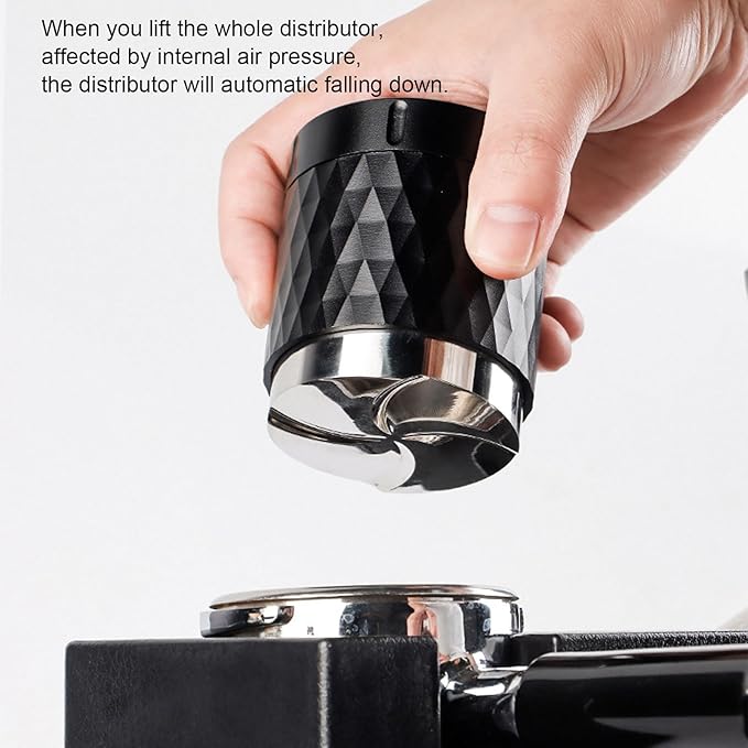 58mm Coffee Distributor Tamper - Gravity Distribution Tool & Coffee Leveler, with Stainless Steel Base & Wooden Lid