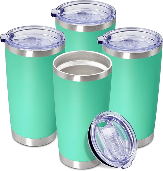 20oz Tumbler Insulated Coffee Tumblers with Lid StainlessSteel LightBlue 4P | 20 oz Tumblers Double Wall Insulated Vacuum 20oz Coffee Mug Leak Proof Tumblers with Lid Powder Coated - Light Blue 4 Pack by AEPDTD