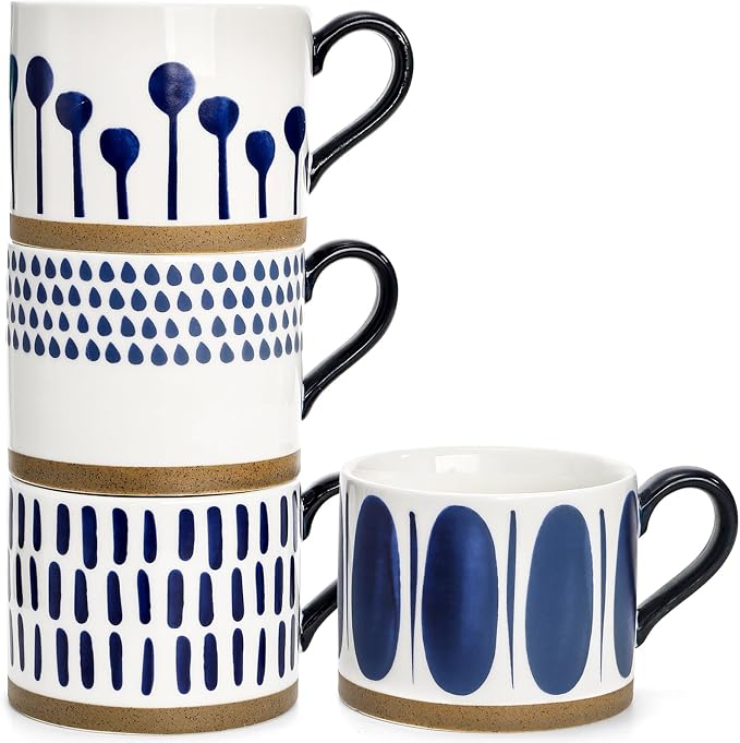 SOUJOY Set of 4 Large Ceramic Coffee Mugs, 15 Oz Hand Painted Coffee Cups with Handles, Vintage Glazed Porcelain Soup Mugs for Tea, Hot or Cold Drinks, Best Gifts for Birthday, Thanksgiving, Christmas - Image 4