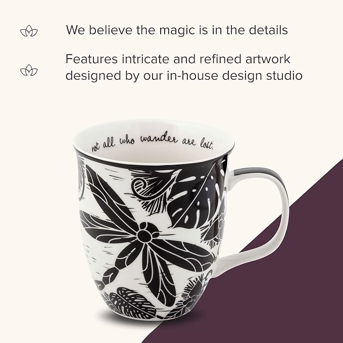 Karma Gifts 14 oz Black and White Boho Mug Dragonfly - Cute Coffee and Tea Mug - Ceramic Coffee Mugs for Women and Men - Image 4