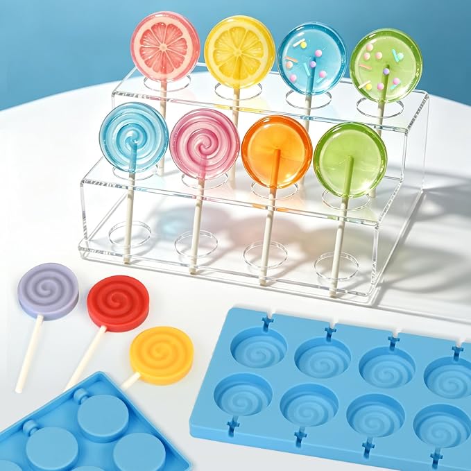 Lollipop Molds Silicone, 2-Pack Hard Candy Mold 24-Cavitiy | Sucker Molds With 50 Sticks for Chocolate DIY Sucker Cake Decorations Dessert Toppers Birthday Parties Wedding Non-Stick - Image 2