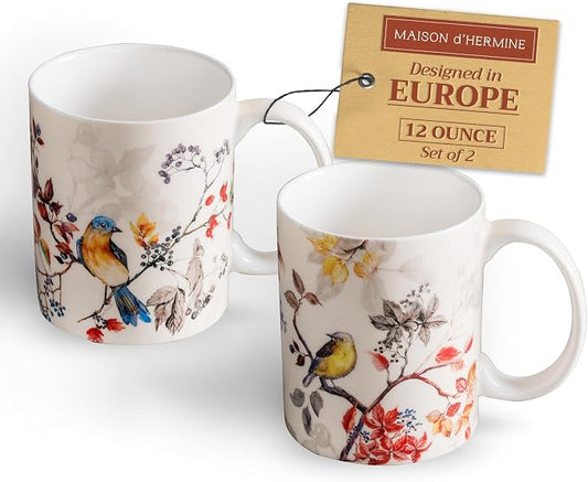 Maison d' Hermine Coffee Mug with Handles Tea Cups (12 Ounce, Pack of 2) | Fine Bone China Coffee Mugs for Hot Beverages Cappuccino Latte Home Restaurant Hotel Spring Summer -Equinoxe - Beige by MaisondHermine