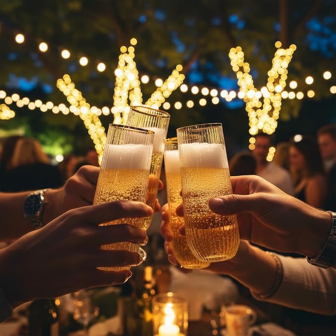 Goodluck 48pack 9oz Clear Stemless Plastic Champagne Flutes with Gold Rim | Ribbed Stemless Toasting Glasses，Champagne Flutes Plastic for Weddings, Bars, Events, Party And Celebrations - Image 7