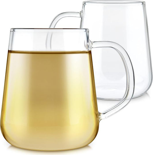 Teabloom Set of 2 Premium Borosilicate Glass Cups for Tea or Coffee - 8 Ounces / 240 ml - Stain-free and Microwave Safe