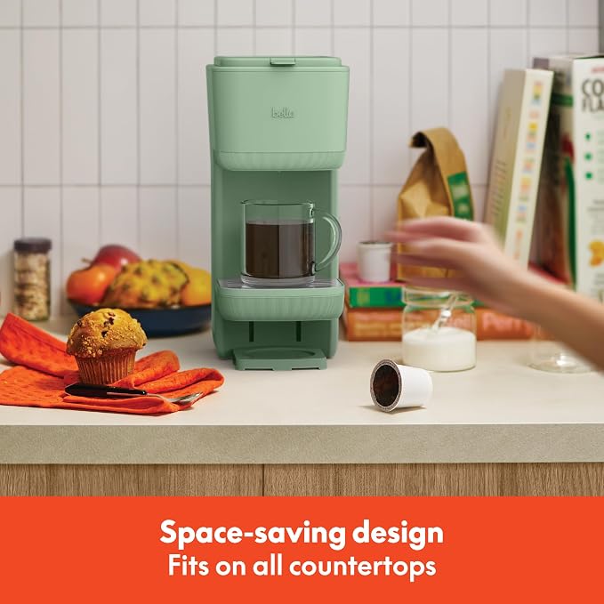 bella Single Serve Coffee Maker, K Cup & Coffee Ground Compatible, Seaglass - Image 7