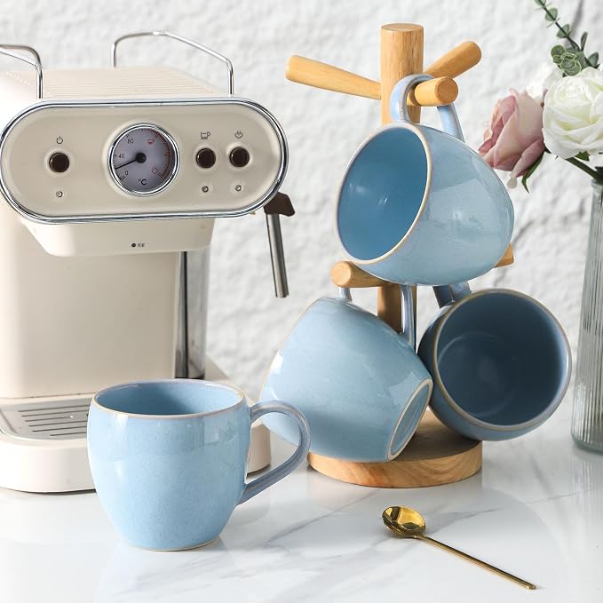 Coffee Mugs Set of 4, Stoneware 16 Oz Coffee Mugs for Cappuccino Latte Cocoa and Tea, Ceramic Coffee Cups with Handle,Sky Bule Mugs for Housewarming Gifts, Microwave and Dishwasher Safe - Image 8