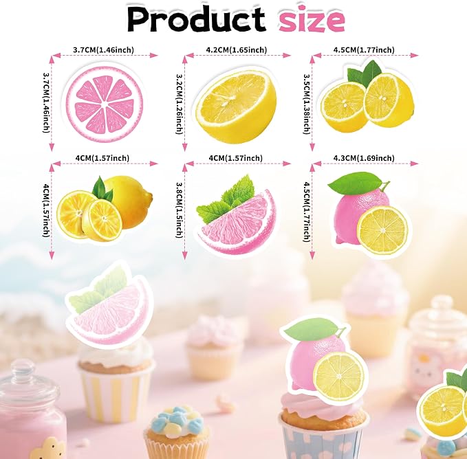 72Pcs Edible Lemon Cupcake Toppers Fruits Theme Party Decorations Lemonade Theme Cupcake Toppers for Summer Fruit Theme Theme Party Wedding Bridal Shower Supplies - Image 6