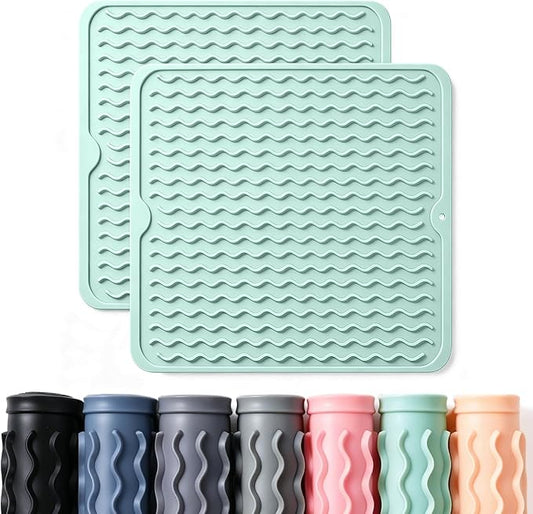 2 Pack Caketime Silicone Dish Drying Mat for Kitchen Counter Baking Cooking Grilling Tools Coffee Must Haves Household Dining Finds Simple Bathroom Dryer Work Place Covers Rubber Rug 12"x12" Green by CAKETIME
