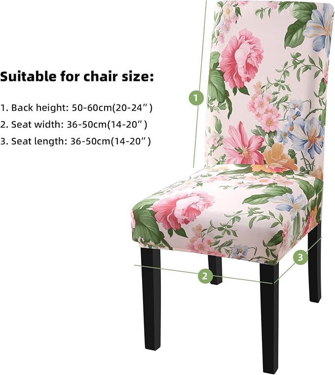 Fuloon Chair Covers for Dining Room 4 Pack, Printed Stretch Dining Slipcovers, Washable Kitchen Slip Covers for Parson Chair, Flowers Blossoms Printed, Set of 4 - Image 2