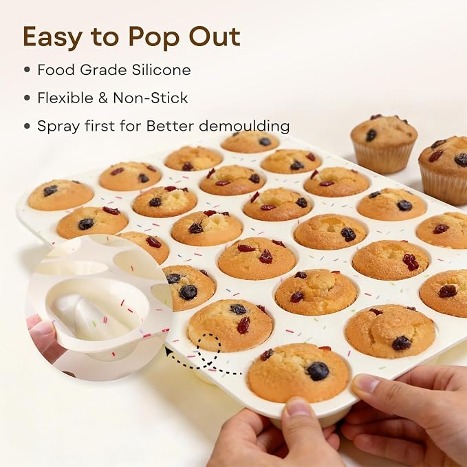 Silicone Mini Muffin Pan, 24 Cup Nonstick Mini Cupcake Pan 2Pcs | Food-Grade Silicone Muffin Tin, Oven Dishwasher Freezer Safe Silicone Molds for Home Baking DIY, Mini Cupcakes, Egg Bites - Image 5