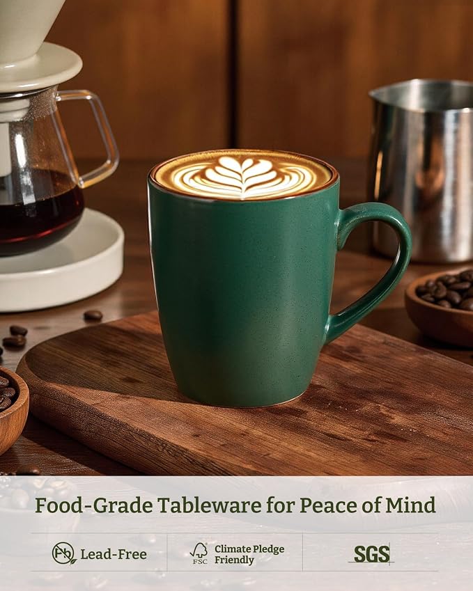 famiware Venus Coffee Mugs for 8, 13 oz Mug Set, Dringking Cup with Handle for Coffee, Tea, Cocoa, Milk, Dark Green - Image 2