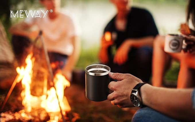 MEWAY 12oz Coffee Mug With Handle and Sliding Lid,Stainless Steel Travel Tumbler Cup with Handle,Double Wall Vacuum Insulated Camping Cup for Hot & Cold Drinks Tea (Black,Set of 1 - Image 9