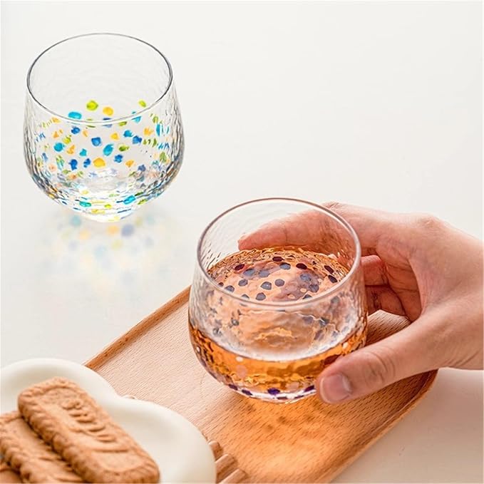 drinking glassware Set of 5 Colorful Hand-painted Polka Dot Glass Cup - Image 4