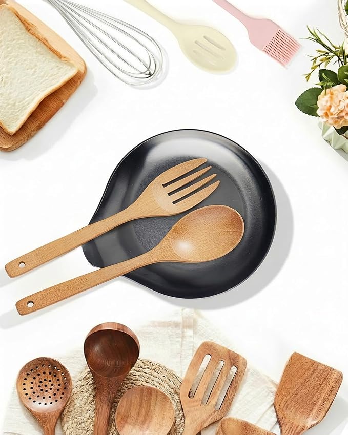 VanlonPro Stainless Steel Spoon Rest, Spatula Ladle Holder, Stainless Steel Utensil Spoon Rest Holder, Brushed Finish, Dishwasher Safe 5.9 x 5.1 Inch (Round Black 1PC) - Image 5