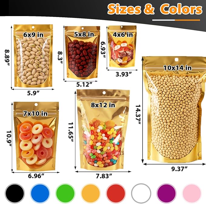 300 Pcs Mylar Bags for Food Storage, 7x10 Mylar Bag with Window Stand Up, Bulk Holographic Resealable Bags Smell Proof Bag Food Packaging for Small Business Freeze Dried Candy Jewelry Foil Packaging - Image 4