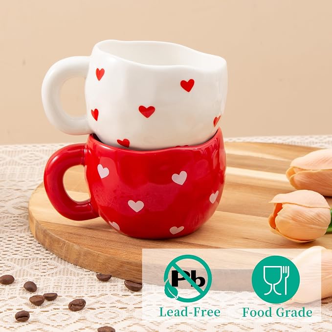 4pcs Ceramic Hearts Mugs Set, 9.4OZ Cute Love Coffee Cup Set, Red and White Color, Dishwasher Safe Espresso Cups, Gift for Women (Heart) - Image 7