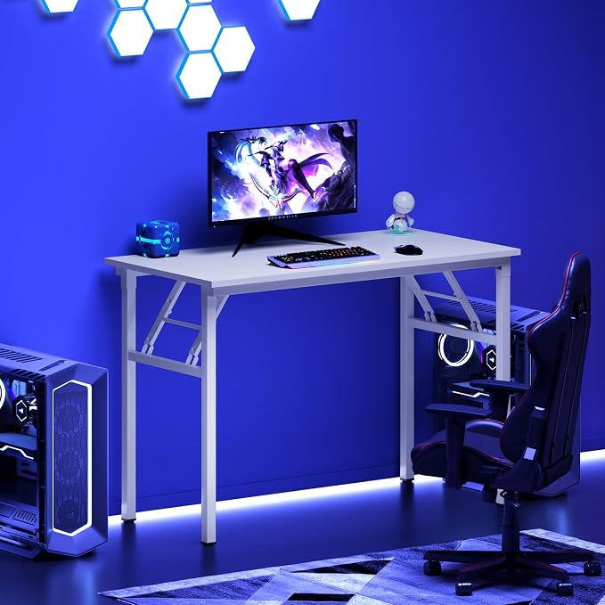 DlandHome 31.5 Inch Small Folding Computer Desk for Home Office, White | Foldable Writing Table for Small Spaces Bedroom, No Assembly Required, Wood Top Metal Frame, Collapsible Compact Easy Storage - Image 7