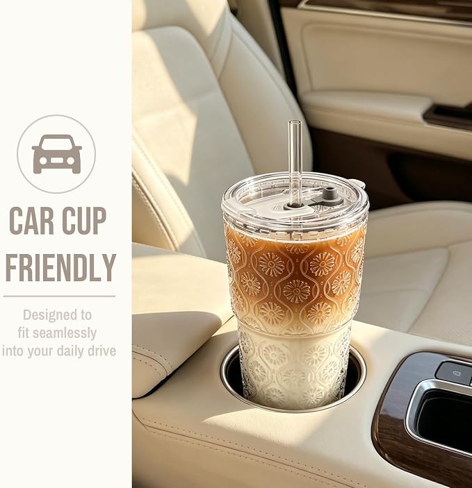 SoulTimes 20oz Begonia Flower Glass Tumbler with Bamboo Lid and Straw–Iced Coffee Glasses Cups for Smoothie, Matcha, Juice, Water etc. Leakproof and Reusable Glassware Drinking for Travel To Go [4Pcs] - Image 6