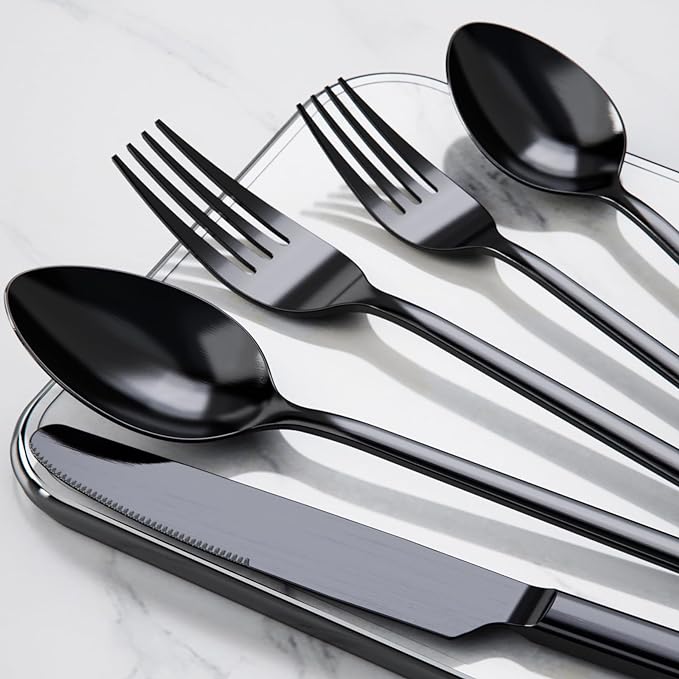 KINGSTONE Black Silverware Set, 40 Piece Flatware Set for 8, 18/10 Stainless steel Cutlery Set for Home Kitchen and Restaurant - Image 6