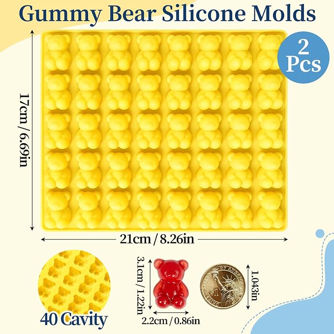 Large Gummy Bear Candy Molds 4.5ML, 80-Cavity Bear Chocolate Mold Silicone | 2 Pack Non-Stick Bear Silicone molds for Gummy, Mini Size Ice Cubes, Cupcake Toppers and Birthday Party Cake Decoration - Image 3