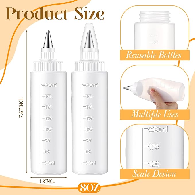4 Pcs Plastic Squeeze Bottles for Cookie Icing Bottle Decorating Supplies Squeezing Applicator Writer for Food Coloring Frosting Pancake Arts(8 oz)