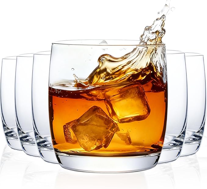 Whiskey Glasses Set of 6, Premium Crystal Bourbon Glass, 12.5 oz Drinking Glasses for Scotch, Cocktail, Whisky and Juice, Transparent Rocks Glasses, Dishwasher Safe Glassware, Gifts for Christmas by WlasssLightweightGlasswareMakingLifeEasier