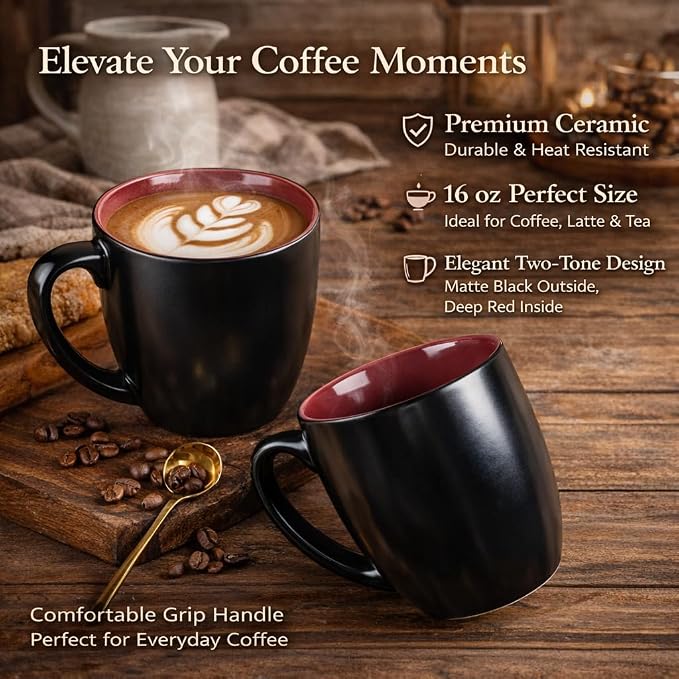 GBhome 16oz Coffee Mugs Set of 6, Large Ceramic Coffee Mugs for Man, Woman, Dad, Mom, Modern Coffee Mugs Set with handle for Tea/Latte/Cappuccino/Milk/Cocoa. Dishwasher&Microwave Safe,Red - Image 3