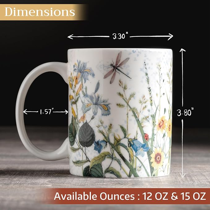 Maison d' Hermine Coffee Mug with Handles Tea Cups (15 Ounce, Pack of 1) | Fine Bone China Coffee Mugs for Hot Beverages Cappuccino Latte Home Restaurant Hotel Spring Summer -Fleurs De Mai - Prairie - Image 4
