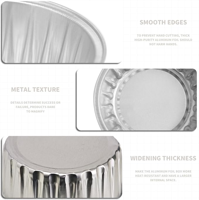 50Pcs Mini Aluminum Foil Cupcake,5oz silvery Baking Cups with Lids | Disposable Ramekins for Christmas,Mini Cake Pans,Loaf Pan with Lids,Tin Cups Containers for Cupcake,Pudding,Muffin,Cheesecake - Image 3