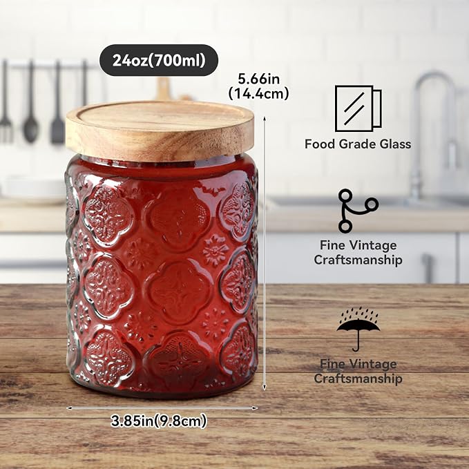 Comeon Vintage Glass Jar With Lid, Food Storage Container Set | Durable Glass Jar With Lid, Ideal For Kitchen And Office, Multipurpose Storage，Red Birchapple Flowers - Image 4
