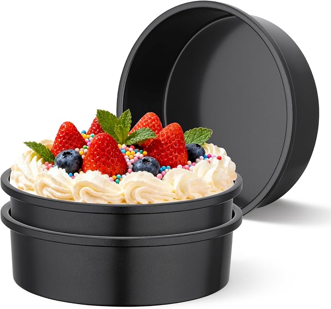 Beasea 8 Inch Cake Pan Set of 3, Nonstick Carbon Steel Round Cheesecake Pans, Heavy Duty Cake Mold Tin for Home DIY Dessert Baking by Beasea
