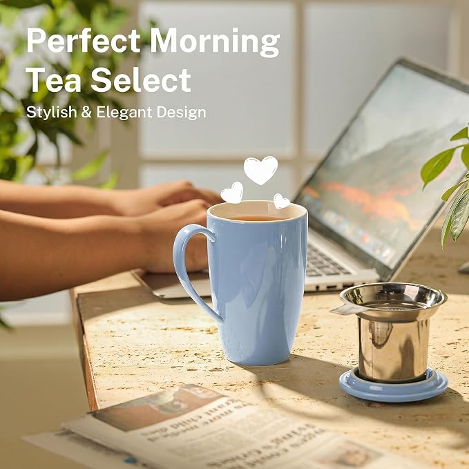 Sweese 15 OZ Porcelain Tea Mug with Infuser and Lid, Loose Leaf Tea Cup, Gifts for Tea Lover, Lilac - Image 5