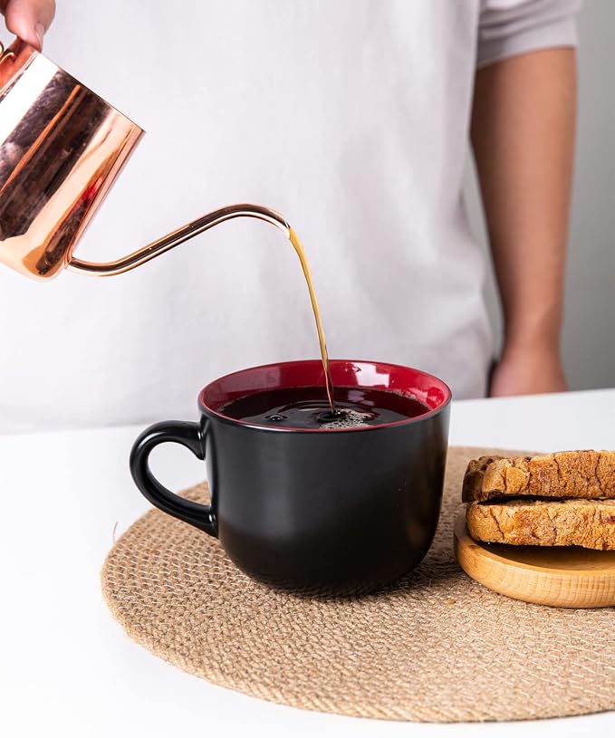 AmorArc 24 oz Soup Mugs with Handles, Jumbo Ceramic Bowls Mugs Set with handles for Coffee Cereal Cappuccino Snacks, Microwave&Dishwasher safe Soup Cups for Meal-Burgundy - Image 3