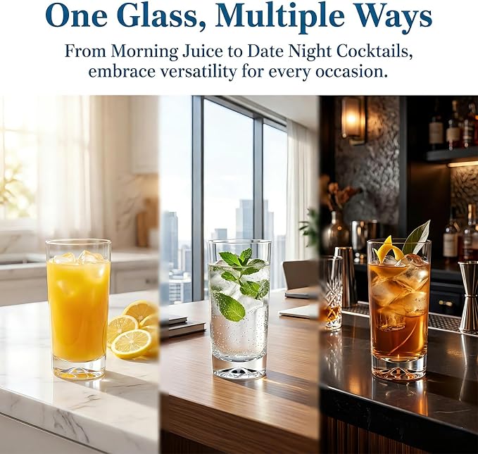 Drinking Highball Glasses Set of 6, 16oz Crystal Water Glasses - Image 2
