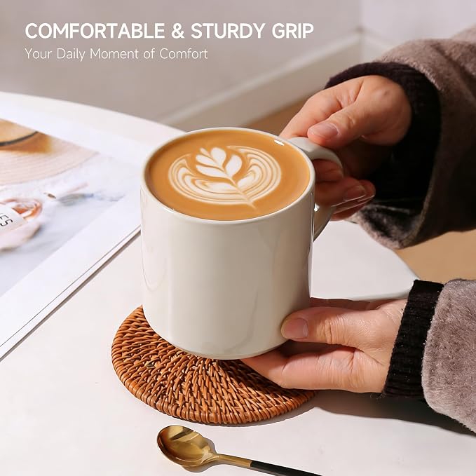 Coffee Mugs Set of 4, Stoneware Coffee Cups with Comfortable Handle, 16oz Ceramic Mugs for Kitchen & Office, Dishwasher & Microwave Safe - Creamy White - Image 4