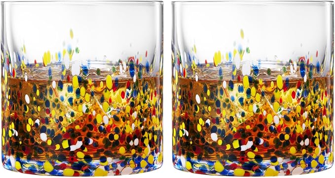 Large Confetti DOF Glasses – Set of 2-11oz Luxury Hand Blown Confetti Whiskey, Margarita, Martini, Cocktails, Water, Wine, Dessert & Champagne Glasses Cinco de Mayo, Hand Blown - Mexican Water Glass - Image 9