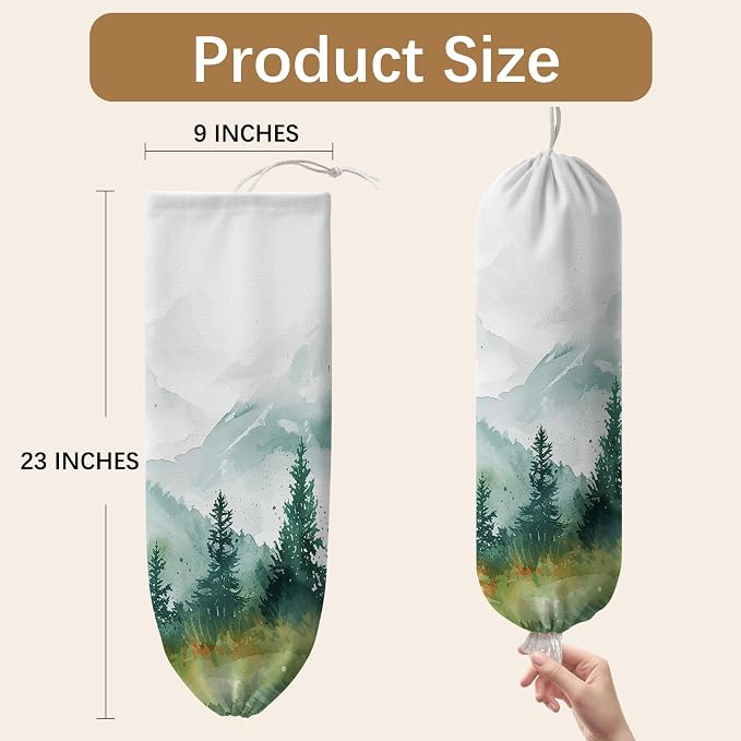 Forest Plastic Bag Holder Dispenser, Plastic Grocery Bag Organizer & Wall Mount Paper Trash Bags Saver Storage for Kitchen Home Pantry Decor, Forest Kitchen Decor Shopping Bags Storage Dispenser - Image 2