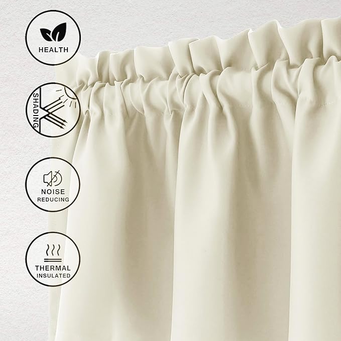 Hiasan Valance Curtains for Kitchen Blackout Thermal Insulated Solid Window Curtain Valance, Light Beige, 60 x 18 Inches, 1 Panel - Image 2