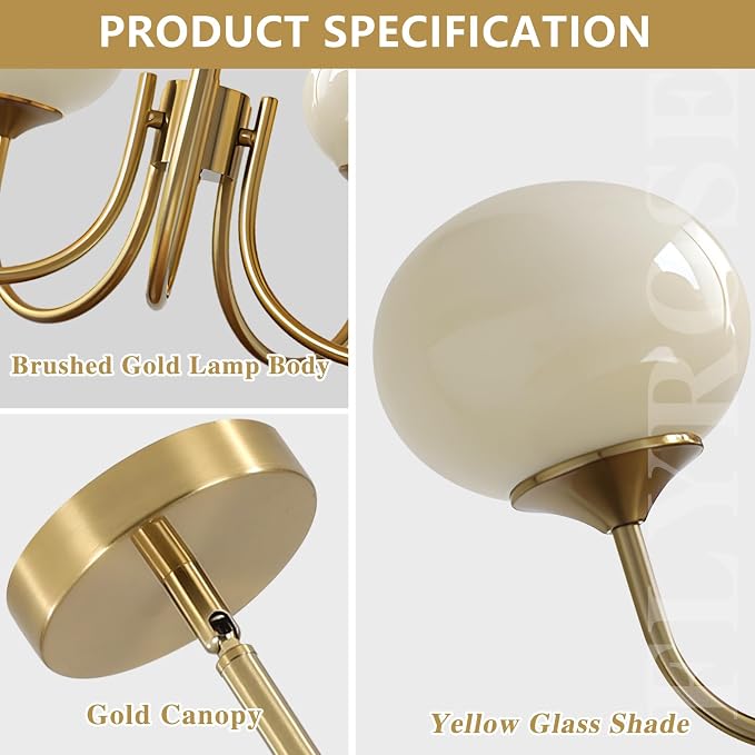 5 Light Mid Century Modern Chandelier Vintage Glass Globe Chandelier Brass Gold Ceiling Pendant Light Retro Chandeliers for Dining Room Kitchen - Image 3