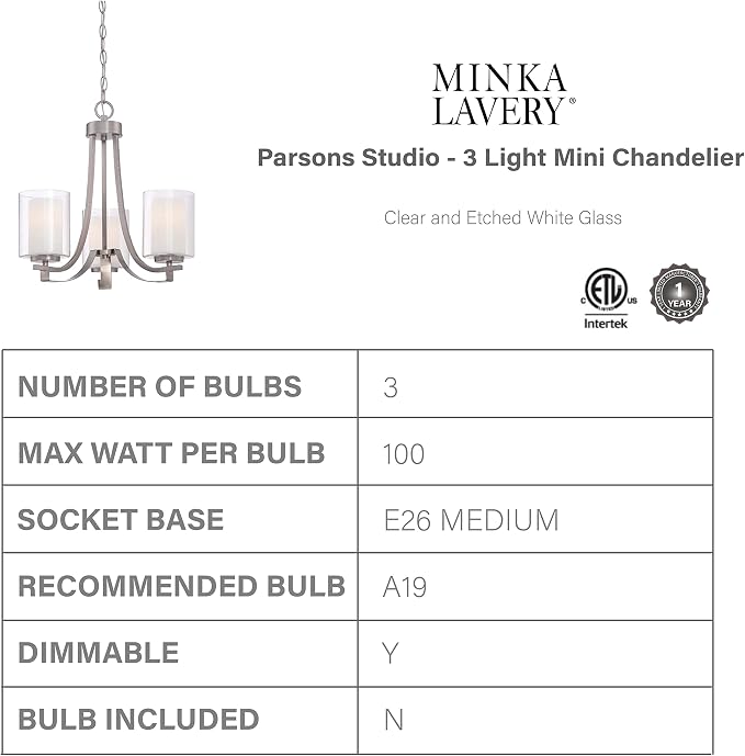 Minka Lavery Chandelier Pendant Lighting 4103-84, Parsons Studio Dining Room, 3 Light, Nickel - Image 3
