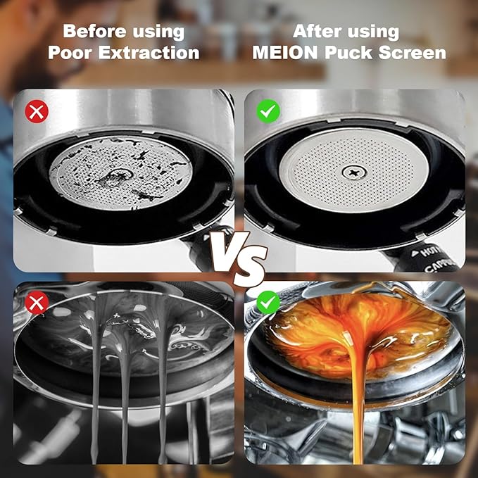 MEION 58.5mm Espresso Puck Screen-2 Pack 0.8mm Thickness Espresso Filter Screen, Reusable Metal Coffee Filter for Bottomless Portafilter Basket 58mm, Stainless Steel Coffee Puck Screen