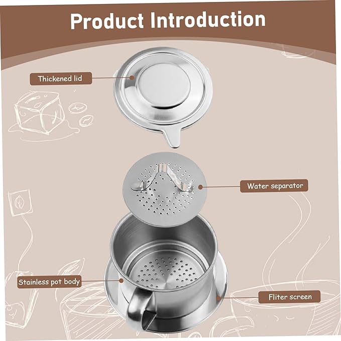 Vietnamese Coffee Dripper 2 Set Stainless Steel Vietnamese Coffee Filter 3.3x2.5in Professional Washable Reusable Cafe Accessories Dripper, Filter, D