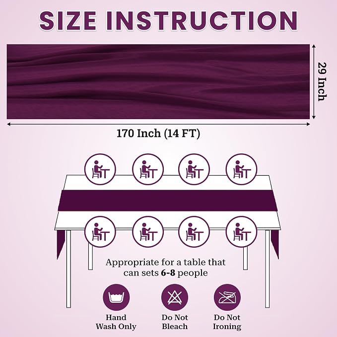 Pack of 12 | Eggplant | 14ft Chiffon Table Runner 29x170 Inches Long Romantic Rustic Sheer Gauze Runner for Wedding Bridal Shower Birthday Banquets Engagement Spring Easter Boho Decorations - Image 3