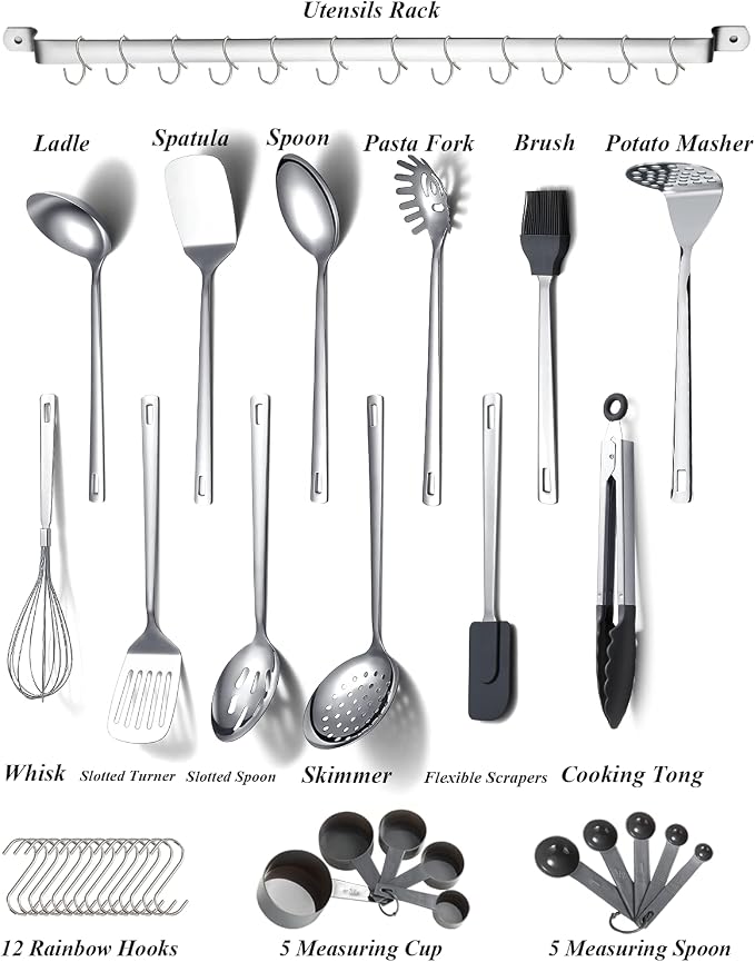 Stainless Steel Cooking Utensils Set,Kyraton 37 Pieces Kitchen Utensils Set, Kitchen Tool Gadgets Set with Utensil Holder Non-Stick and Heat Resistant Dishwasher Safe - Image 2