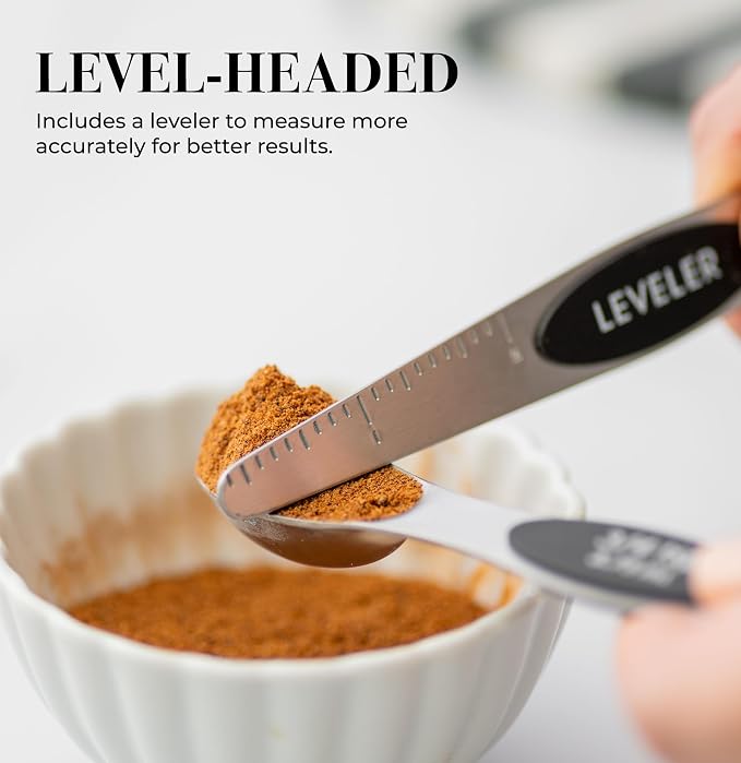 Styled Settings Stainless Steel Magnetic Measuring Spoons Set with Leveler | 8-Piece, Dual Sided, Stackable, BPA Free, Stainless Steel Measuring Spoons for Dry & Liquid Ingredient - Fits in Spice Jars - Image 5