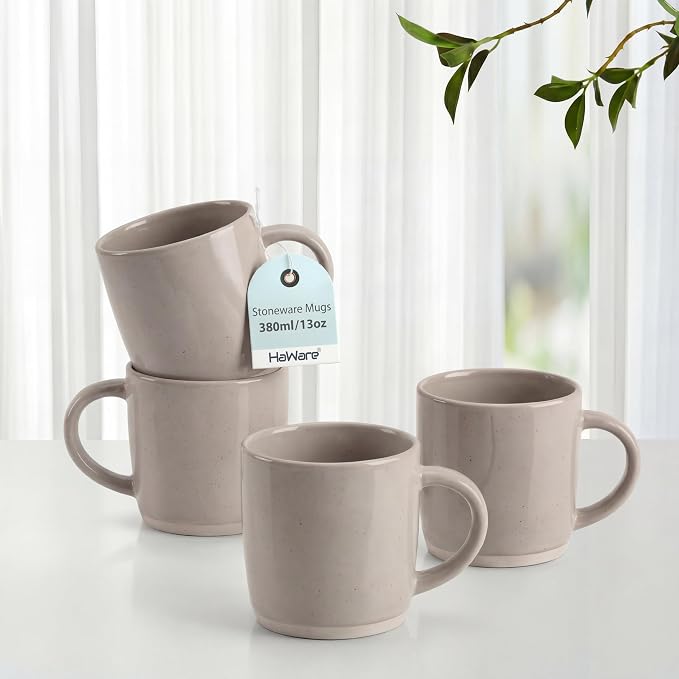 HaWare 13OZ Coffee Mugs Set of 4, Stoneware Coffee Cups | Ceramic Latte Mug, Modern Tea Mugs for Cappuccino/Cocoa/Milk, Dishwasher& Microwave Safe, Speckled Cream Coffee by HaWare