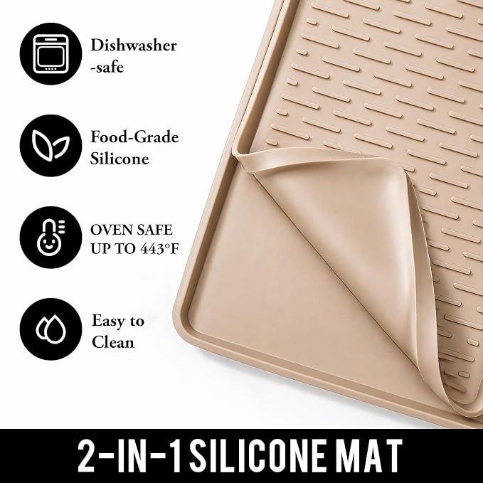 2 In 1 Extra Large 16"x28" Silicone Coffee Bar Mat Accessories for espresso Machine Detachable Dish Drying Rug Rack Stone Kitchen Dining Necessities Coffee Station Home Decor Clearance Beige - Image 2