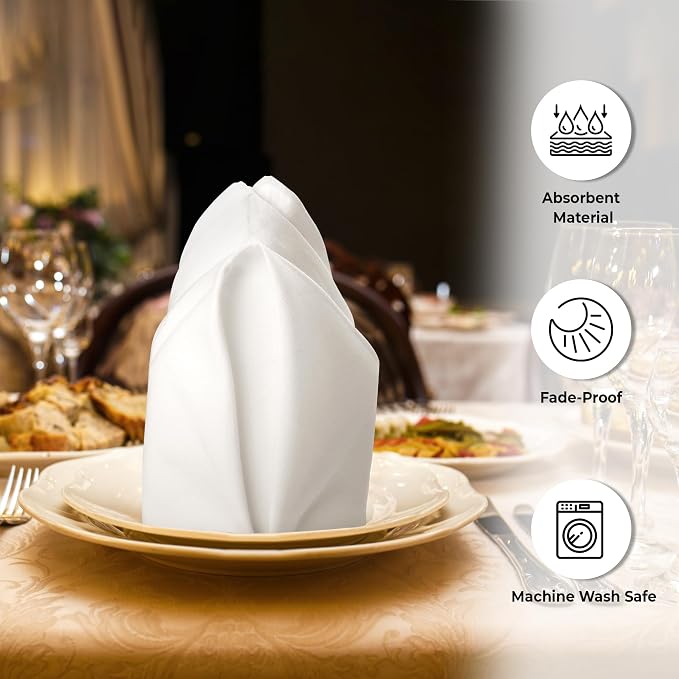 Urban Villa Cloth Napkins Ivory Dinner 100% Cotton 18x18 Inches (Set of 12) - Image 2
